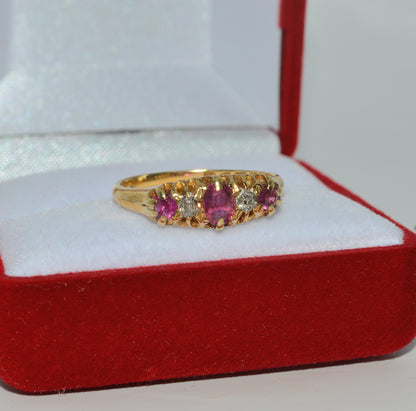 Edwardian Era 1909 - Antique 18ct Gold - Dainty Ruby & Diamond Ring right