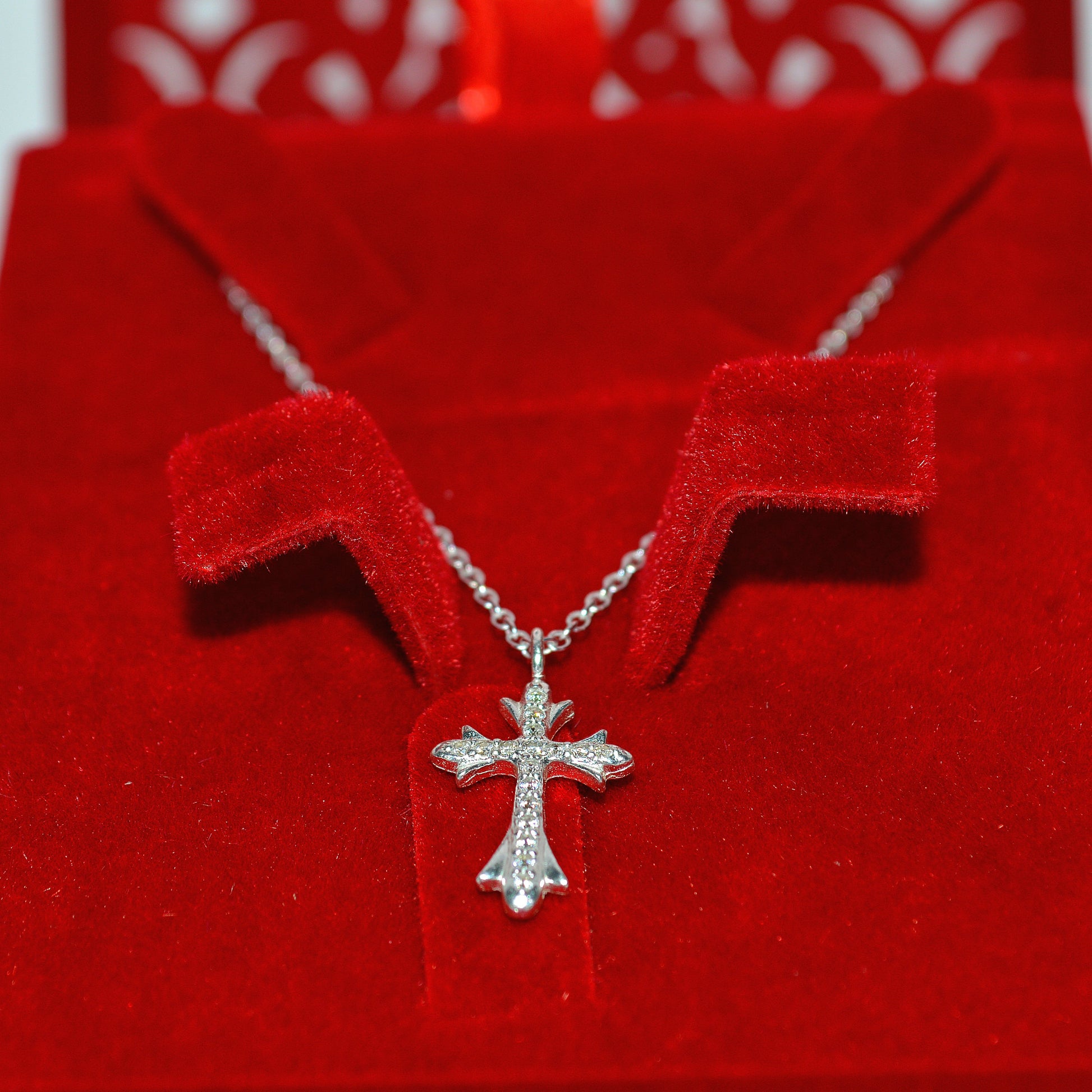 Sterling Silver - Cz Cross Necklace bottom up inside box