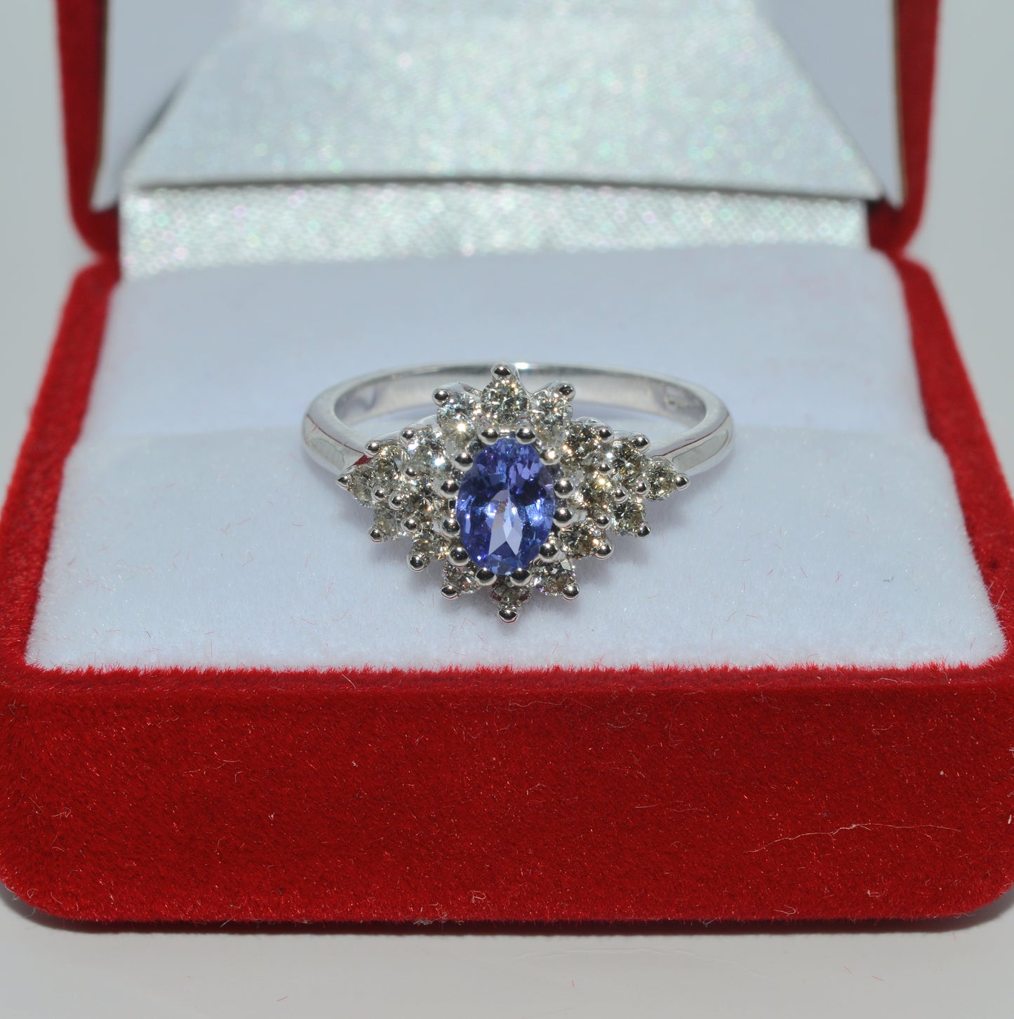 9ct White Gold - Tanzanite & Diamond Cluster Ring top down