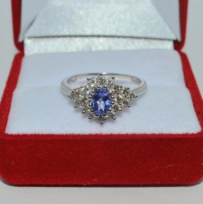 9ct White Gold - Tanzanite & Diamond Cluster Ring top down