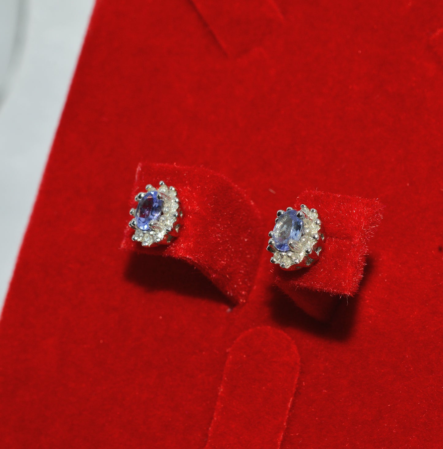 9ct White Gold - Tanzanite & Diamond Cluster Earrings left