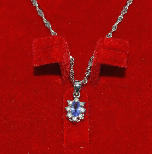 18ct White Gold - Tanzanite & Diamond Cluster Pendant front