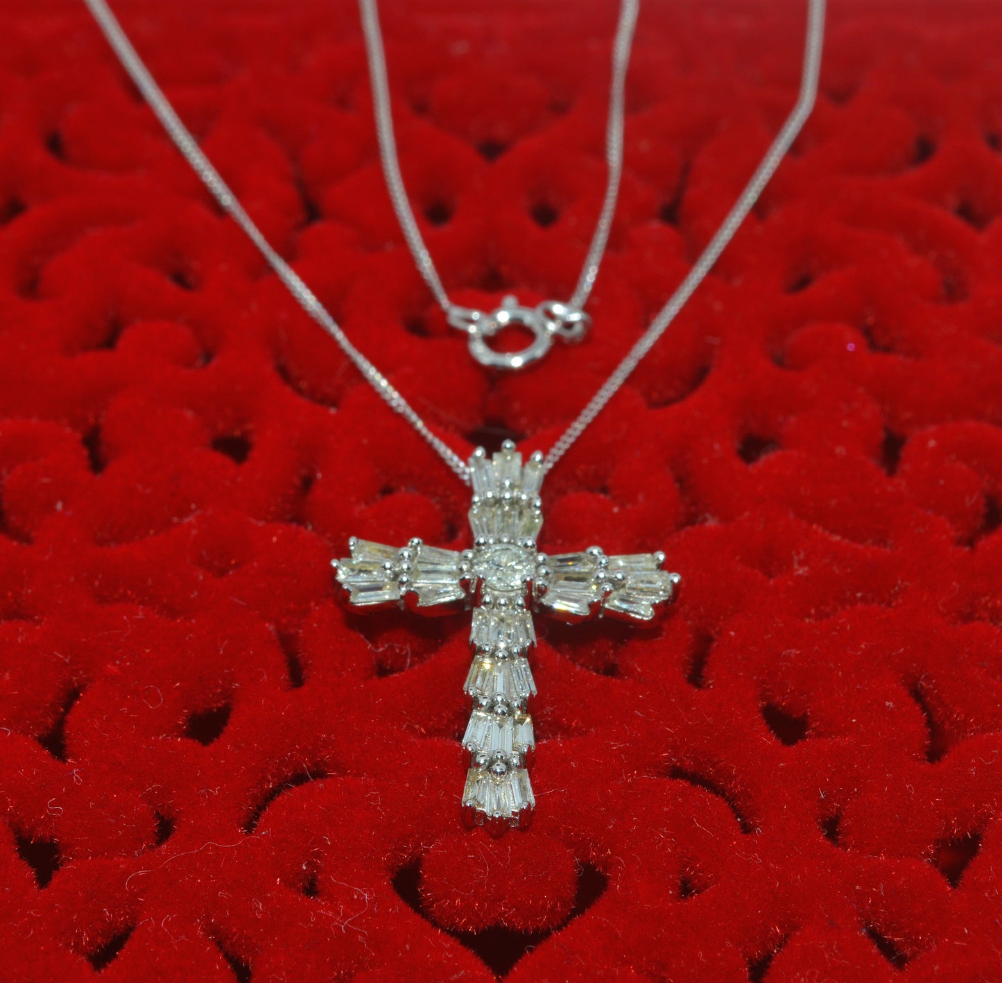 9ct White Gold - Baguette Diamond Cross Necklace close