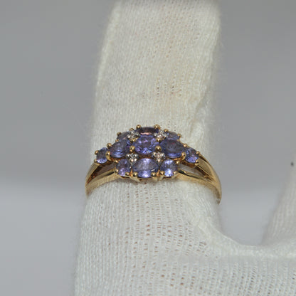 2006 - 9ct Gold - Diamond & Tanzanite Cluster Ring finger top down