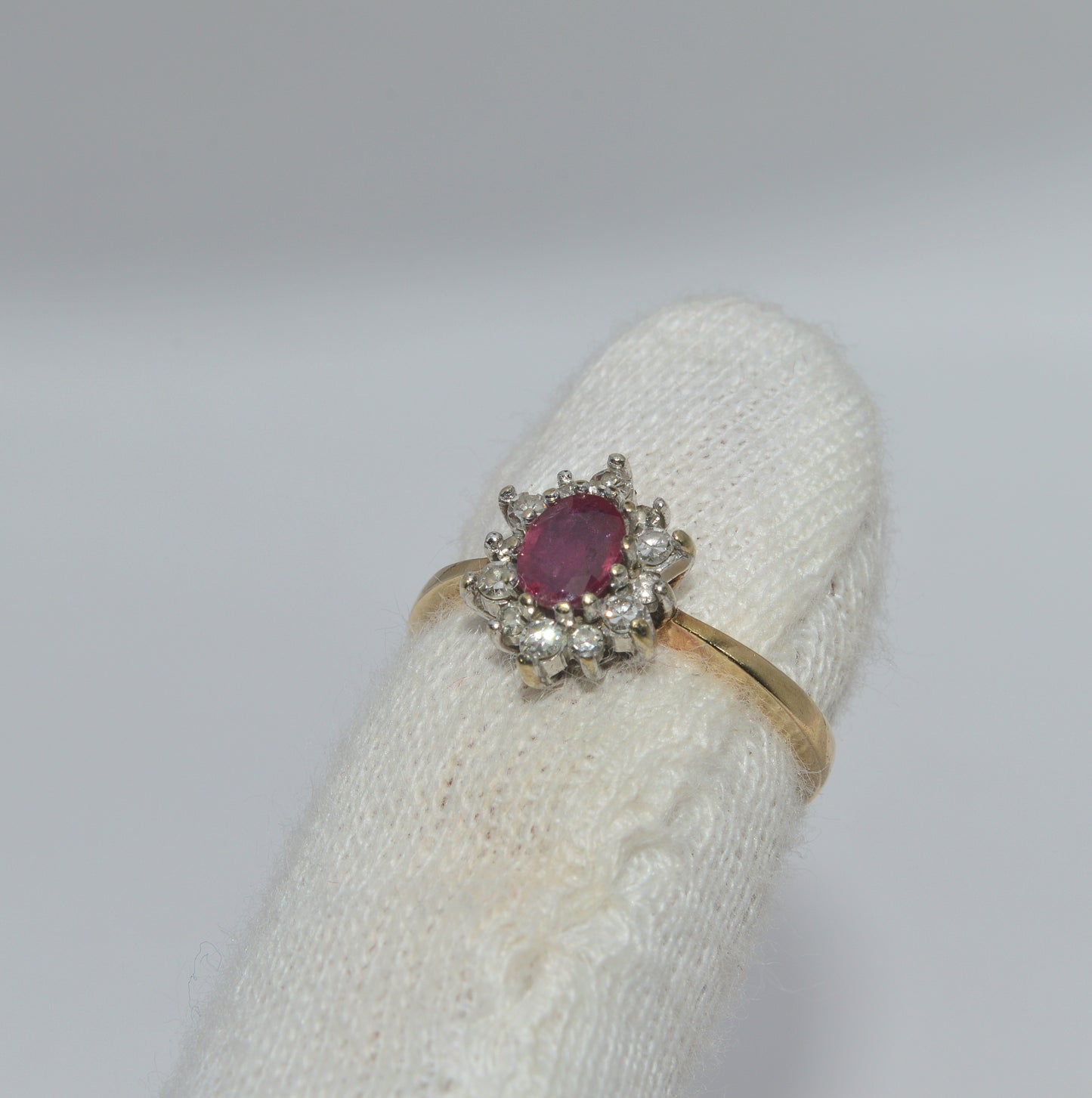 9ct Gold - Ruby & Diamond Cluster Ring finger left