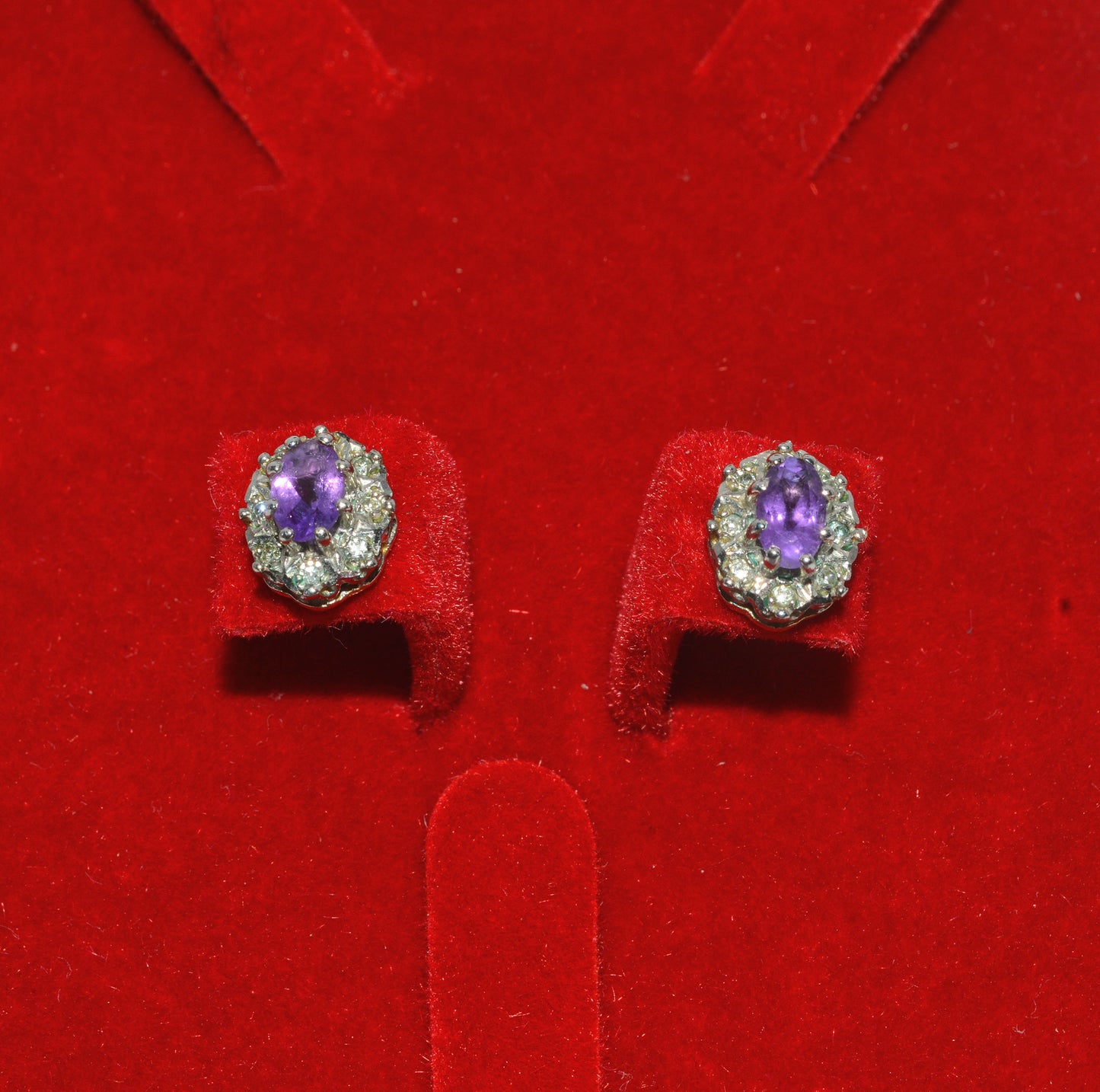 9ct Gold - Amethyst & Diamond Stud Earrings front