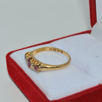 Edwardian Era 1909 - Antique 18ct Gold - Dainty Ruby & Diamond Ring hallmark