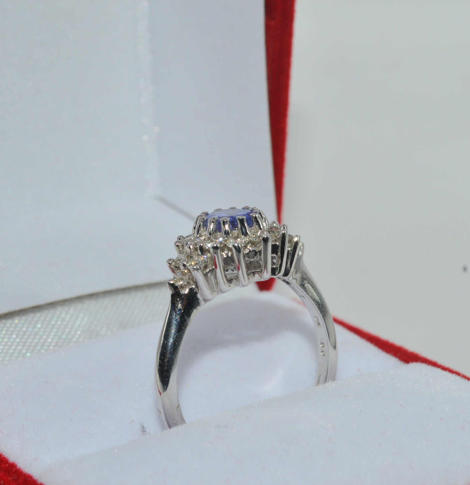 9ct White Gold - Tanzanite & Diamond Cluster Ring upright right