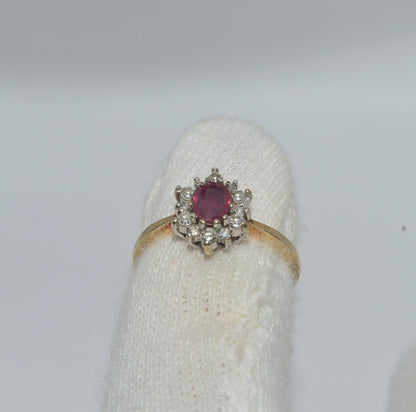 9ct Gold - Ruby & Diamond Cluster Ring finger rear