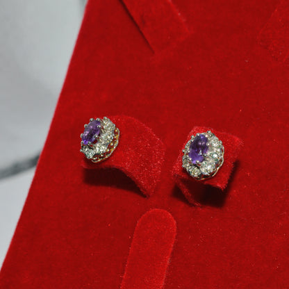 9ct Gold - Amethyst & Diamond Stud Earrings left