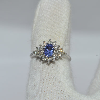 9ct White Gold - Tanzanite & Diamond Cluster Ring finger top down