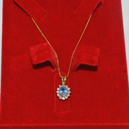 9ct Gold - Sapphire & Diamond Cluster Necklace far