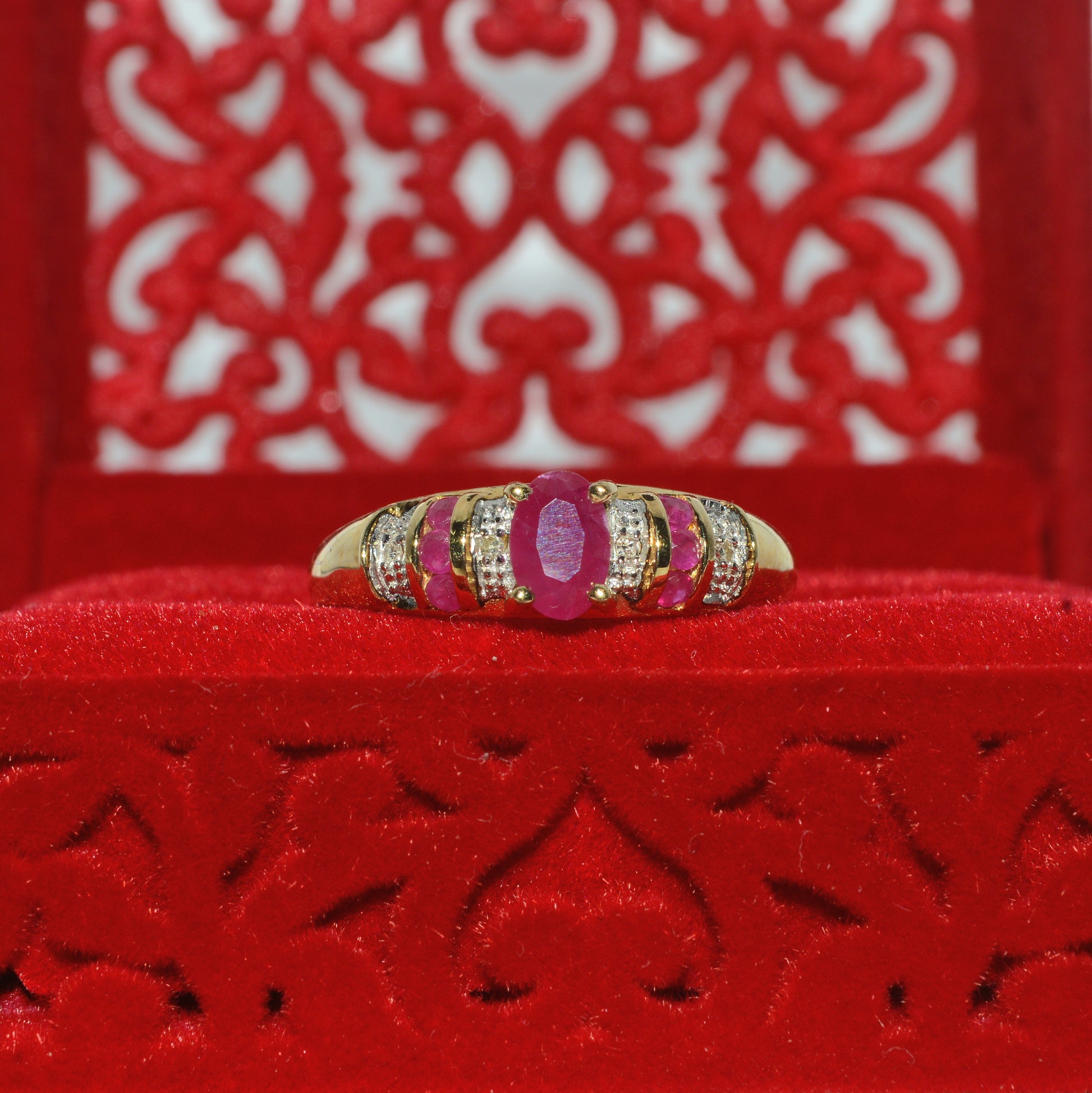 9ct Gold - Ruby & Diamond Ring front