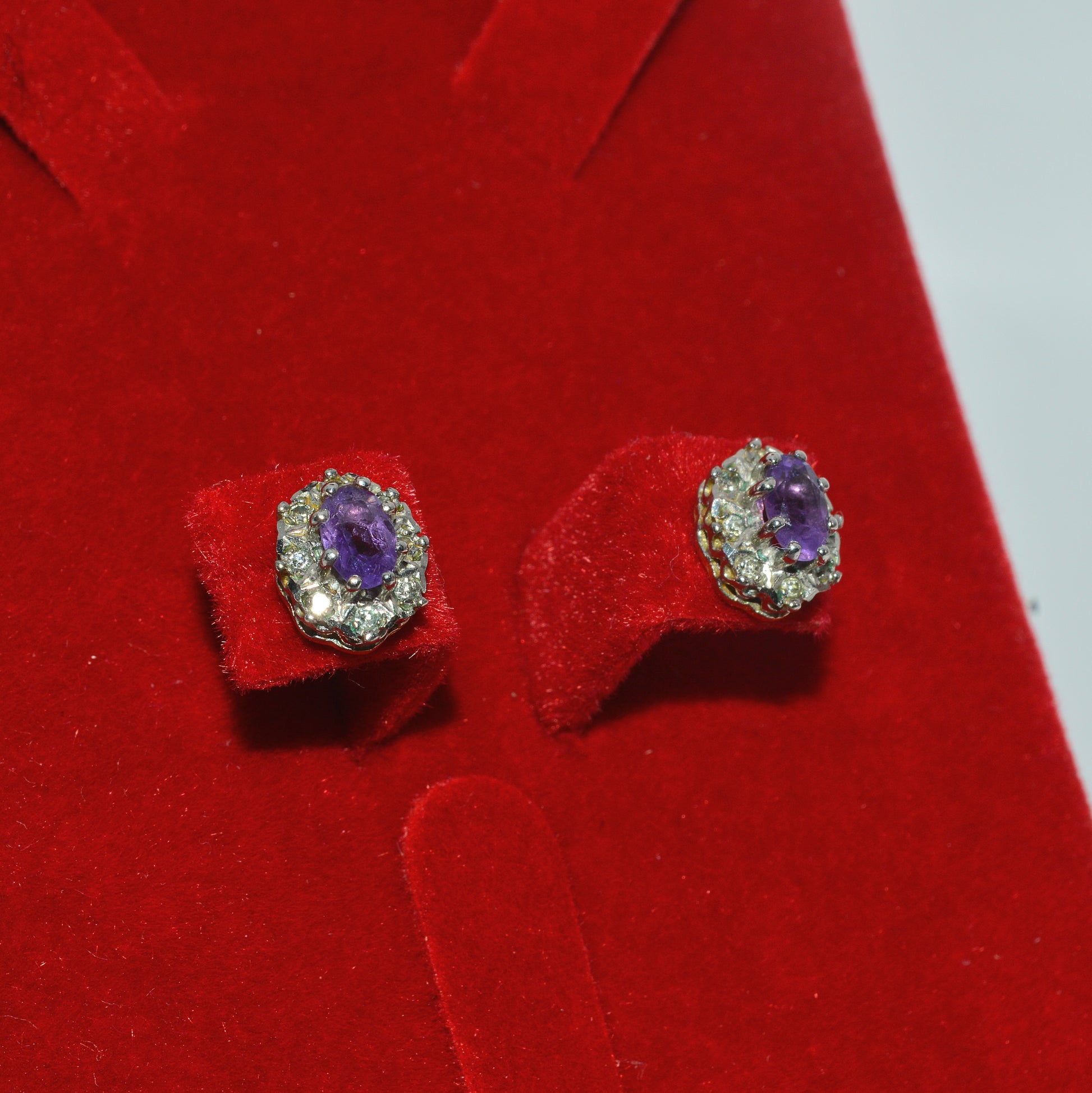 9ct Gold - Amethyst & Diamond Stud Earrings right