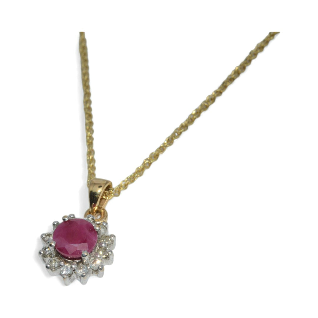 9ct Gold - Ruby & Diamond Cluster Necklace left