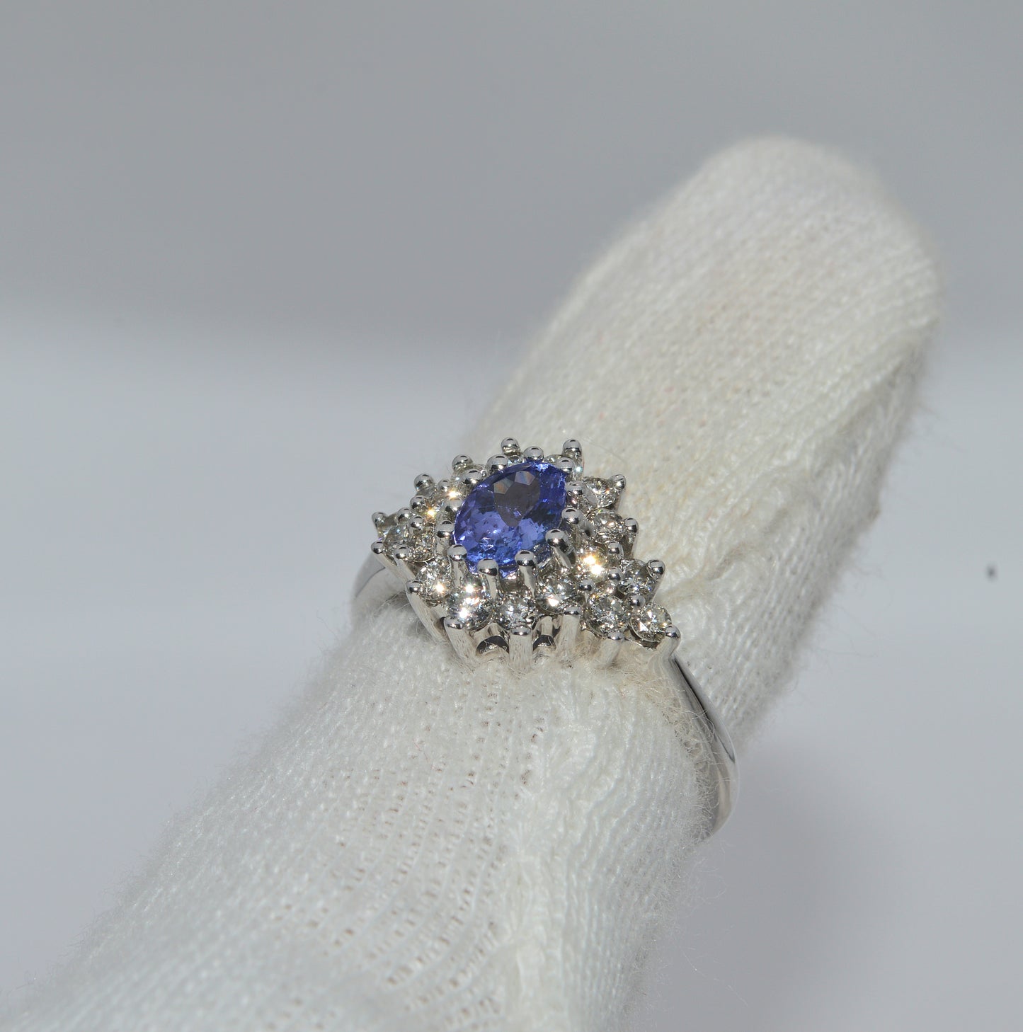 9ct White Gold - Tanzanite & Diamond Cluster Ring finger left