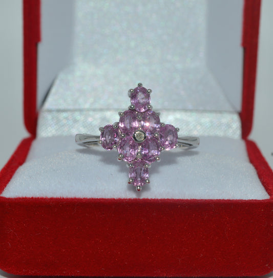 2007 - 9ct White Gold - Diamond & Pink Sapphire Cluster Ring front