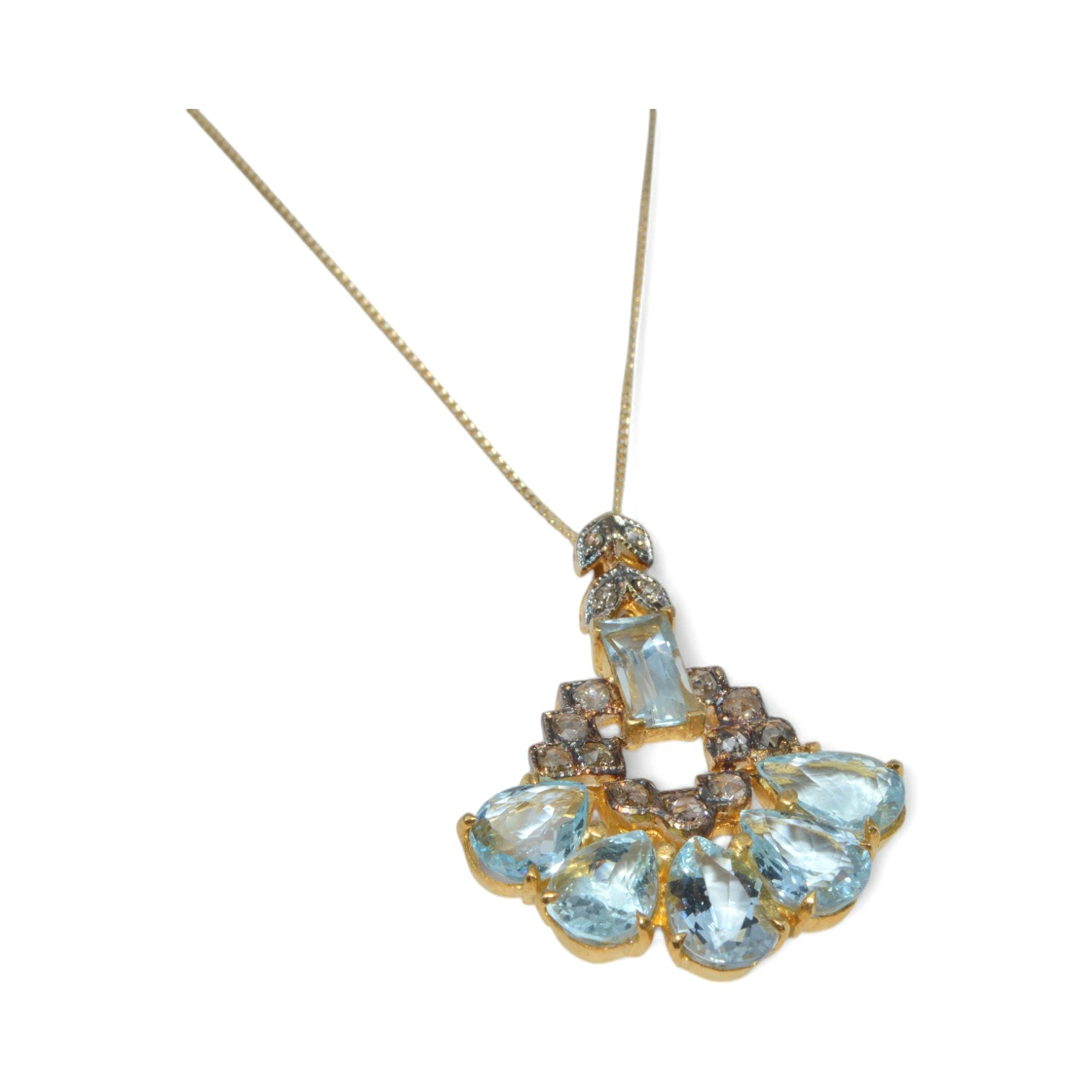 Art Deco Era - Antique 14ct Gold - Aquamarine & Rose Cut Diamond Pendant right