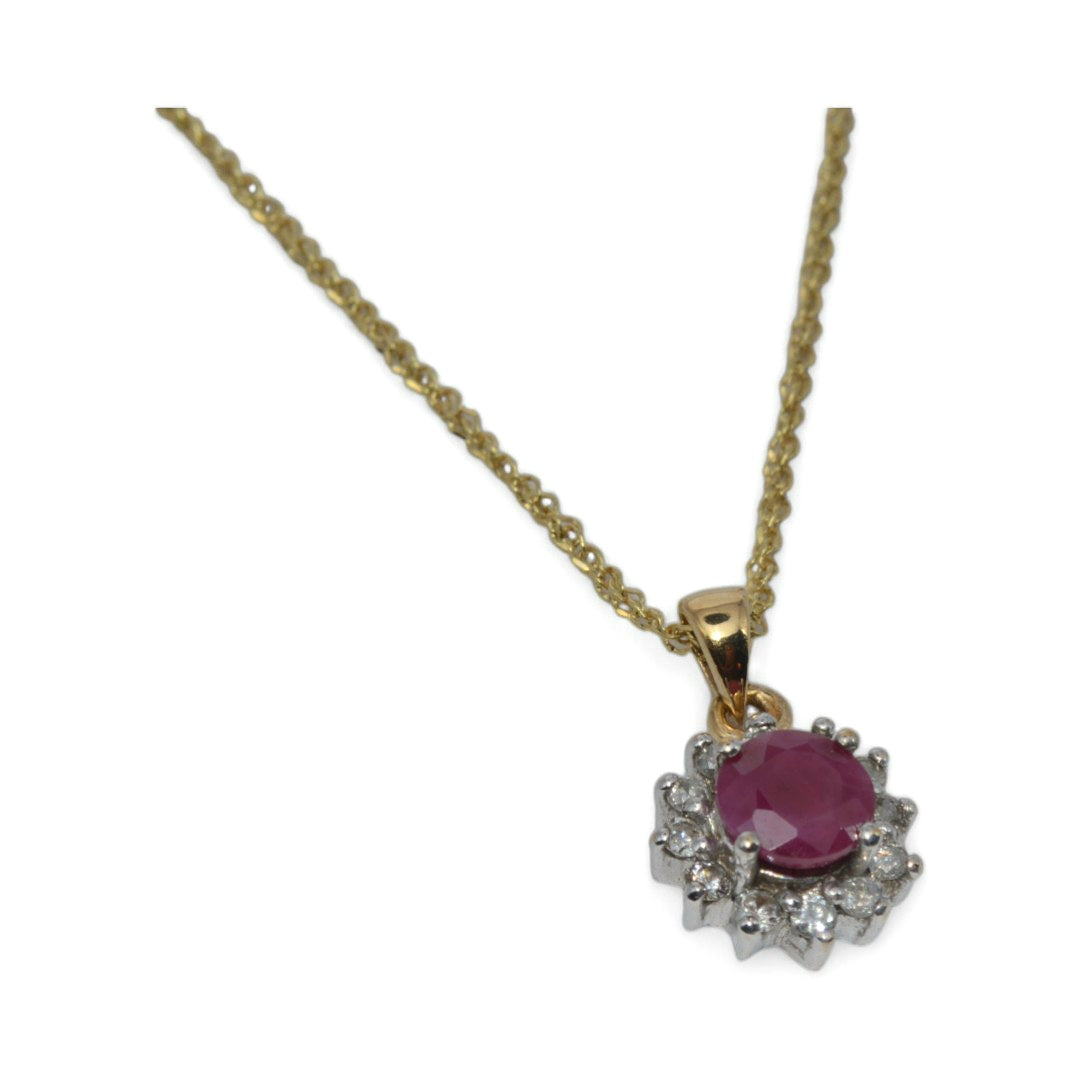 9ct Gold - Ruby & Diamond Cluster Necklace right