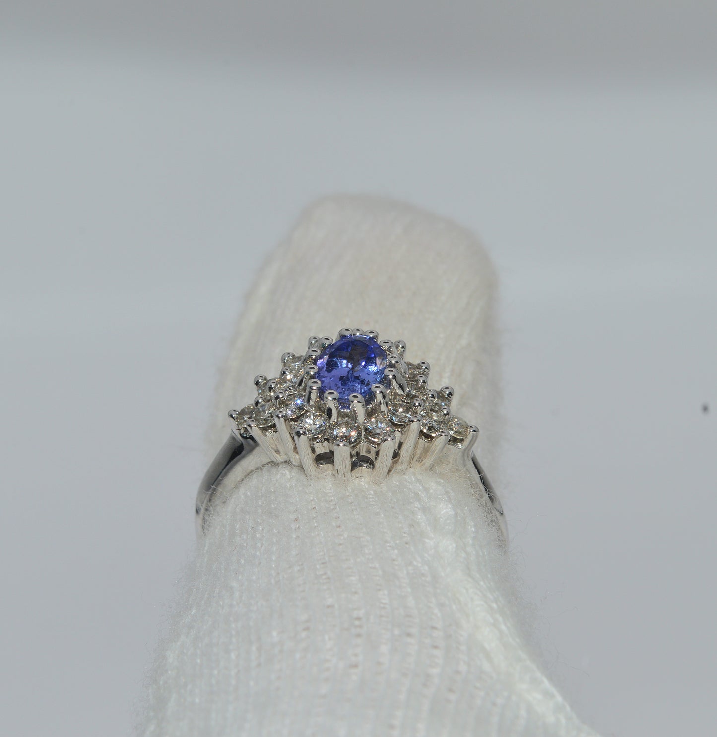 9ct White Gold - Tanzanite & Diamond Cluster Ring finger rear