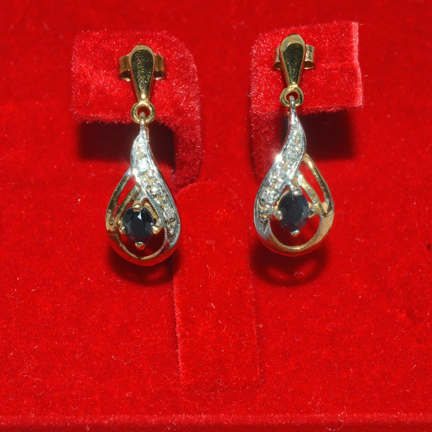 9ct Gold - Sapphire & Diamond Earrings