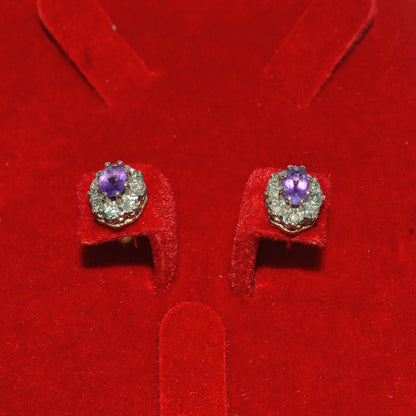 9ct Gold - Amethyst & Diamond Stud Earrings up