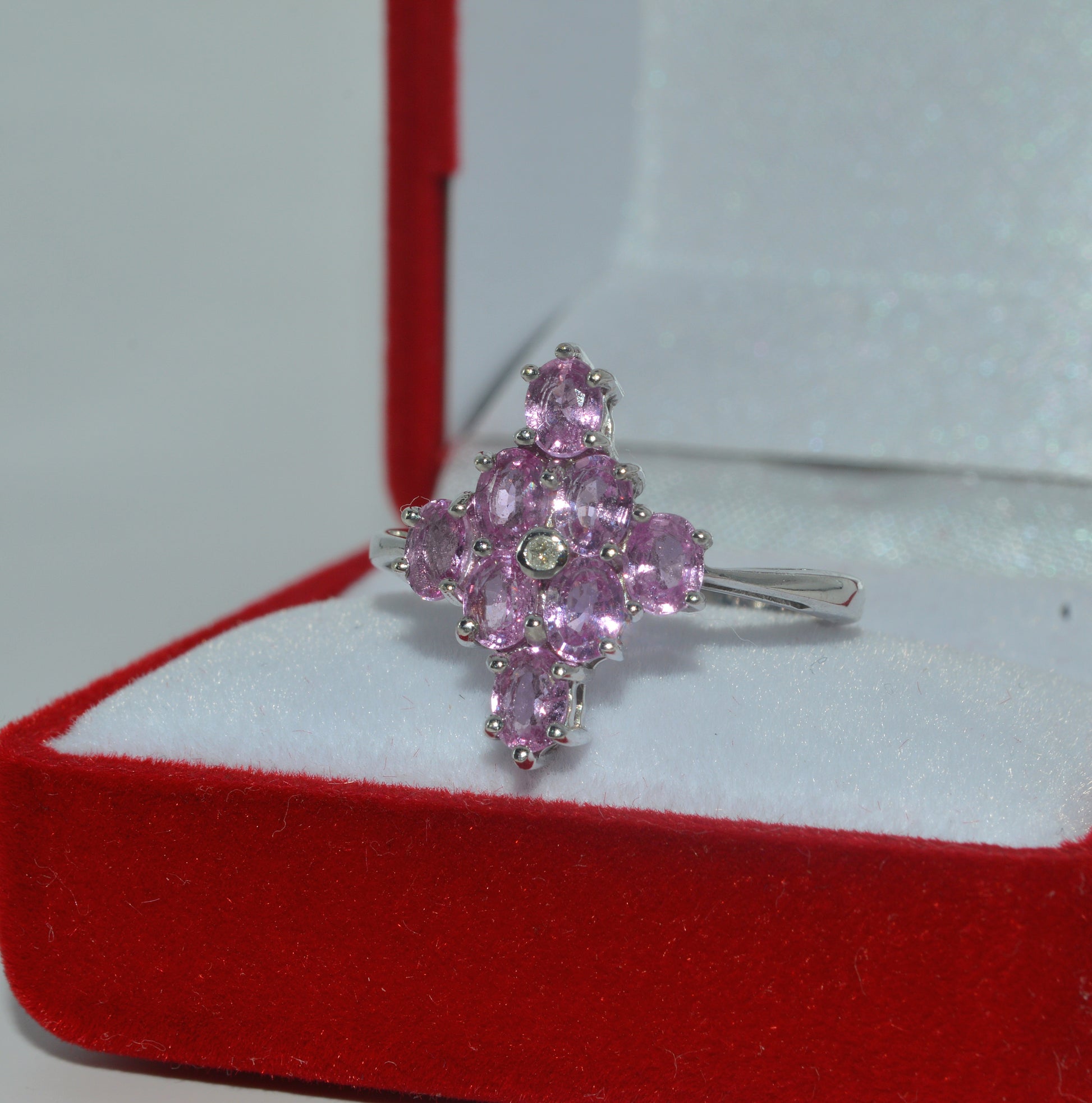 2007 - 9ct White Gold - Diamond & Pink Sapphire Cluster Ring left