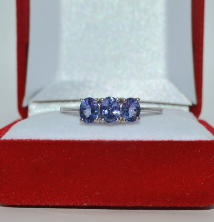 9ct White Gold - Tanzanite Trilogy Ring front