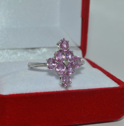 2007 - 9ct White Gold - Diamond & Pink Sapphire Cluster Ring right