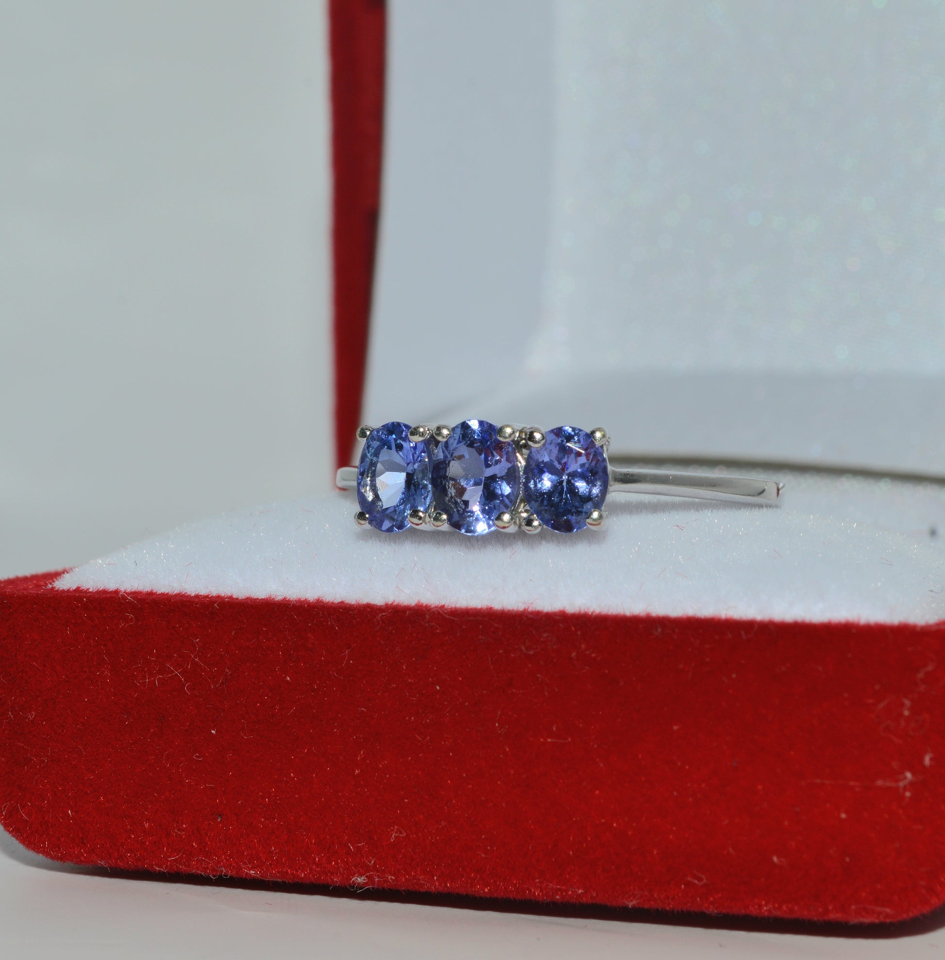 9ct White Gold - Tanzanite Trilogy Ring left