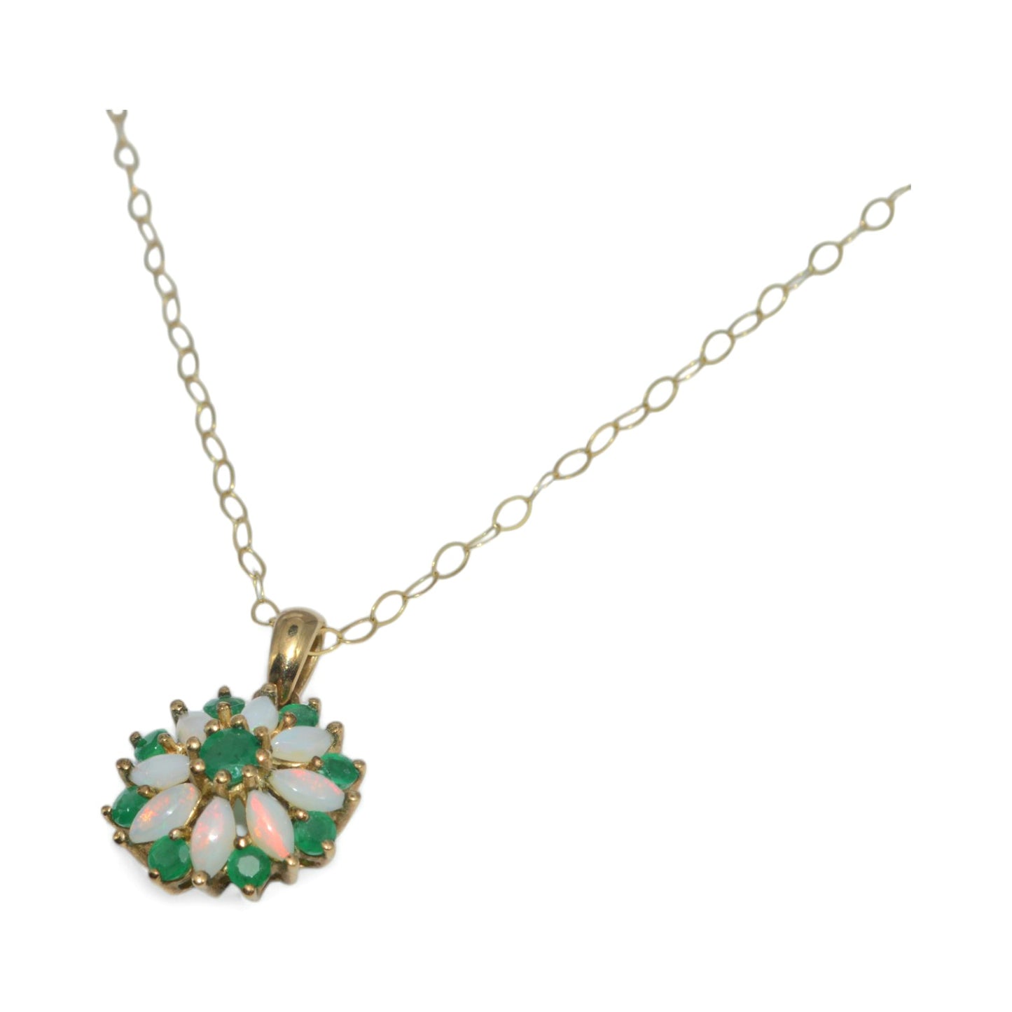 9ct Gold - Emerald & Opal Cluster Necklace left