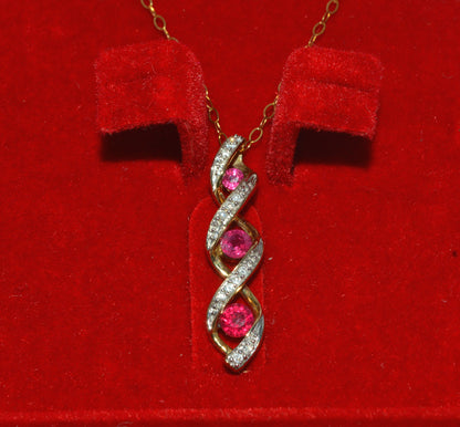 9ct Gold - Ruby & Diamond Drop Necklace front