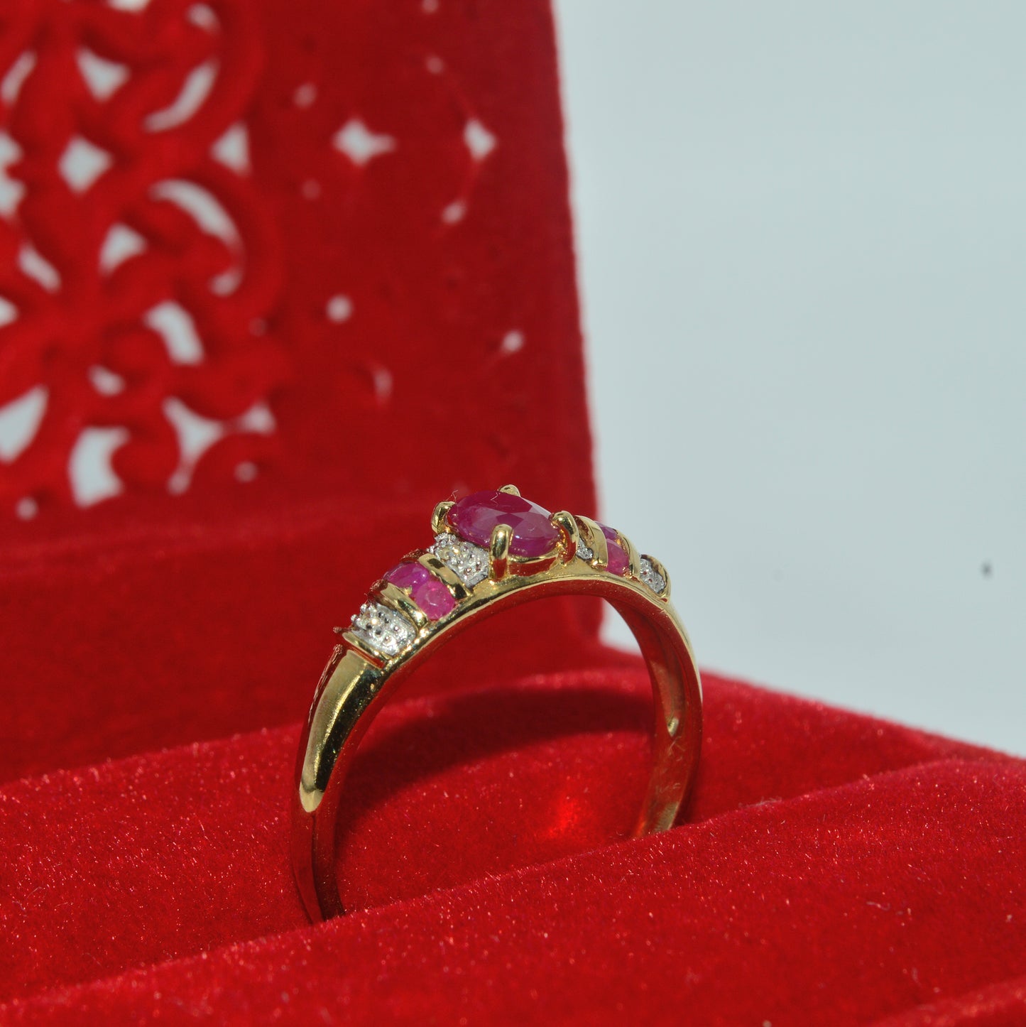 9ct Gold - Ruby & Diamond Ring upright right