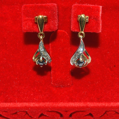 9ct Gold - Sapphire & Diamond Earrings