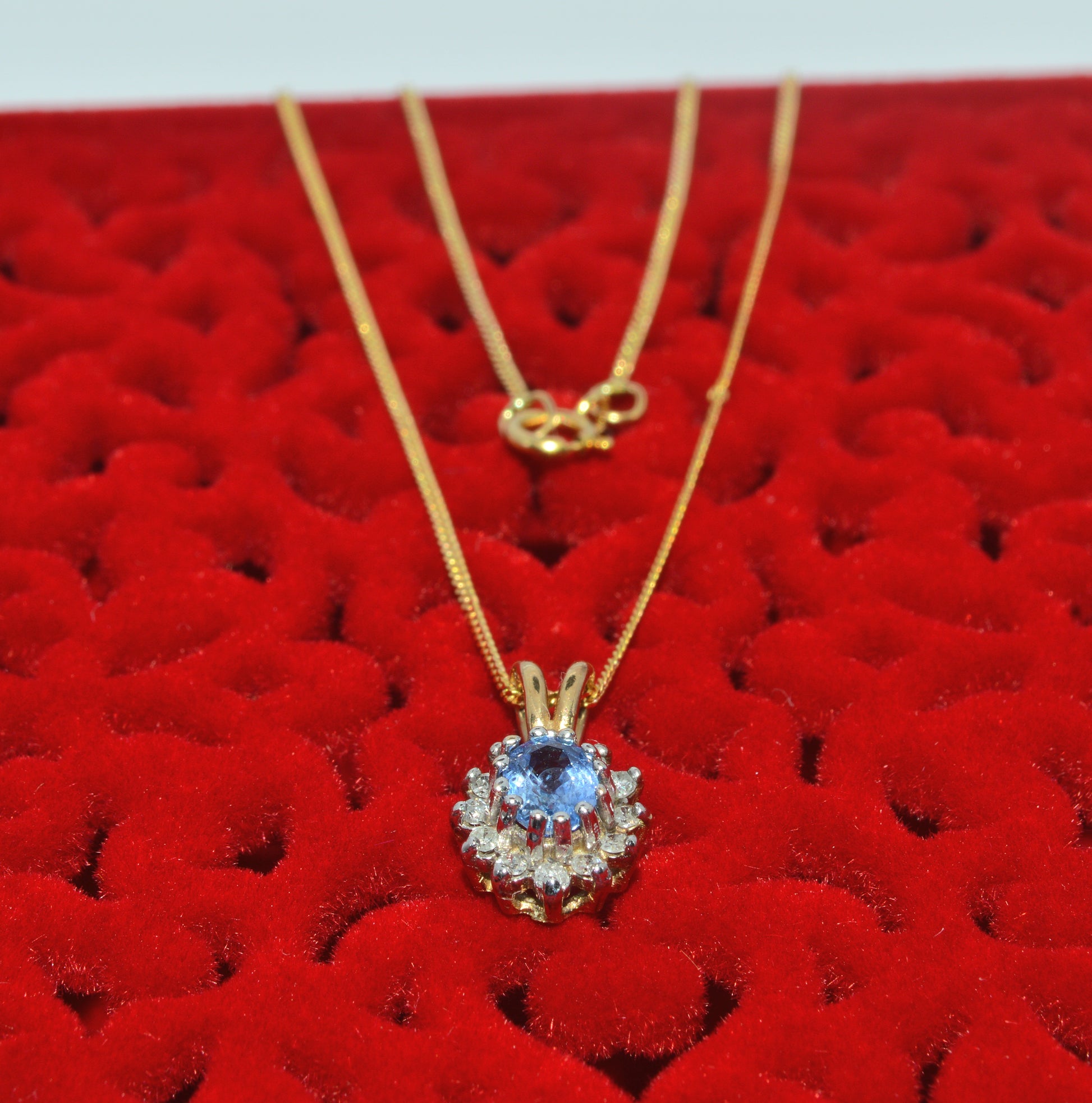 9ct Gold - Sapphire & Diamond Cluster Necklace top