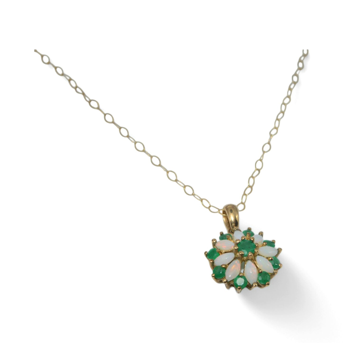 9ct Gold - Emerald & Opal Cluster Necklace right