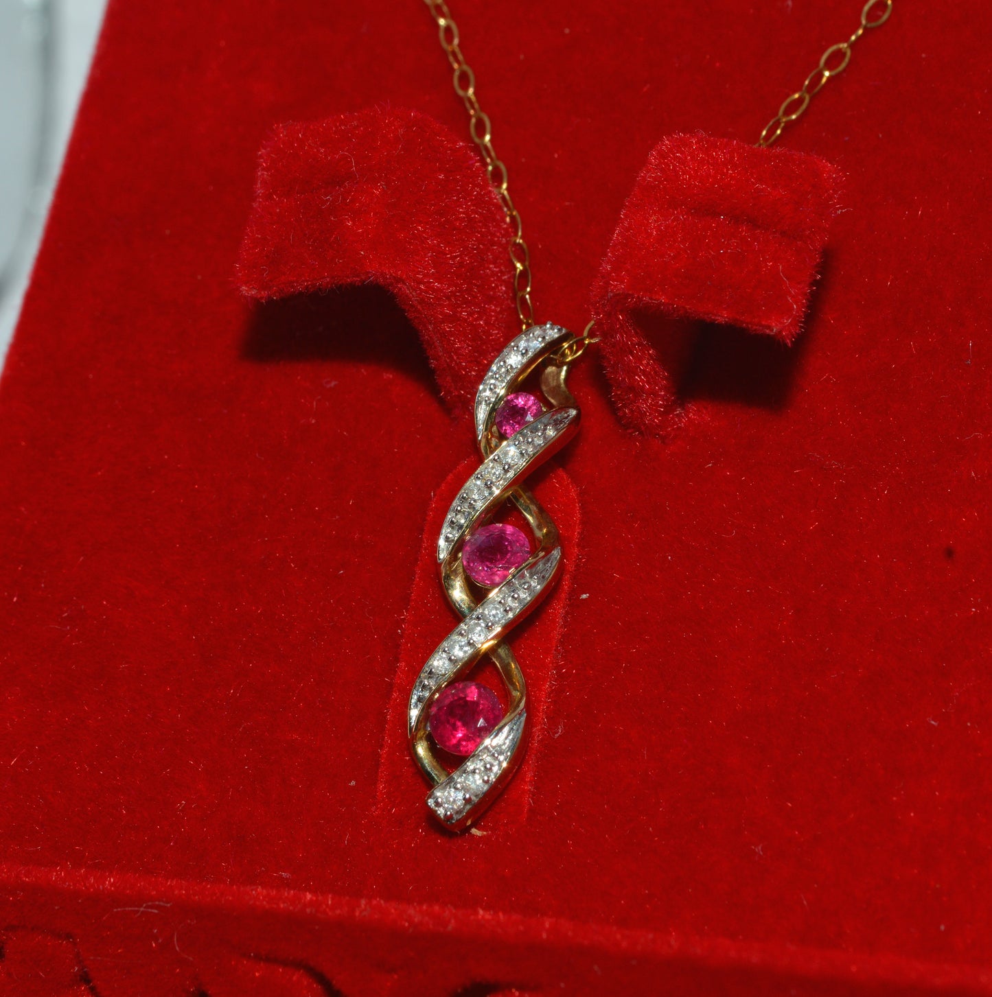 9ct Gold - Ruby & Diamond Drop Necklace left