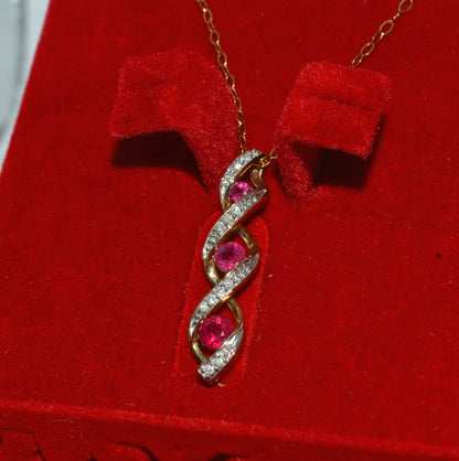 9ct Gold - Ruby & Diamond Drop Necklace left