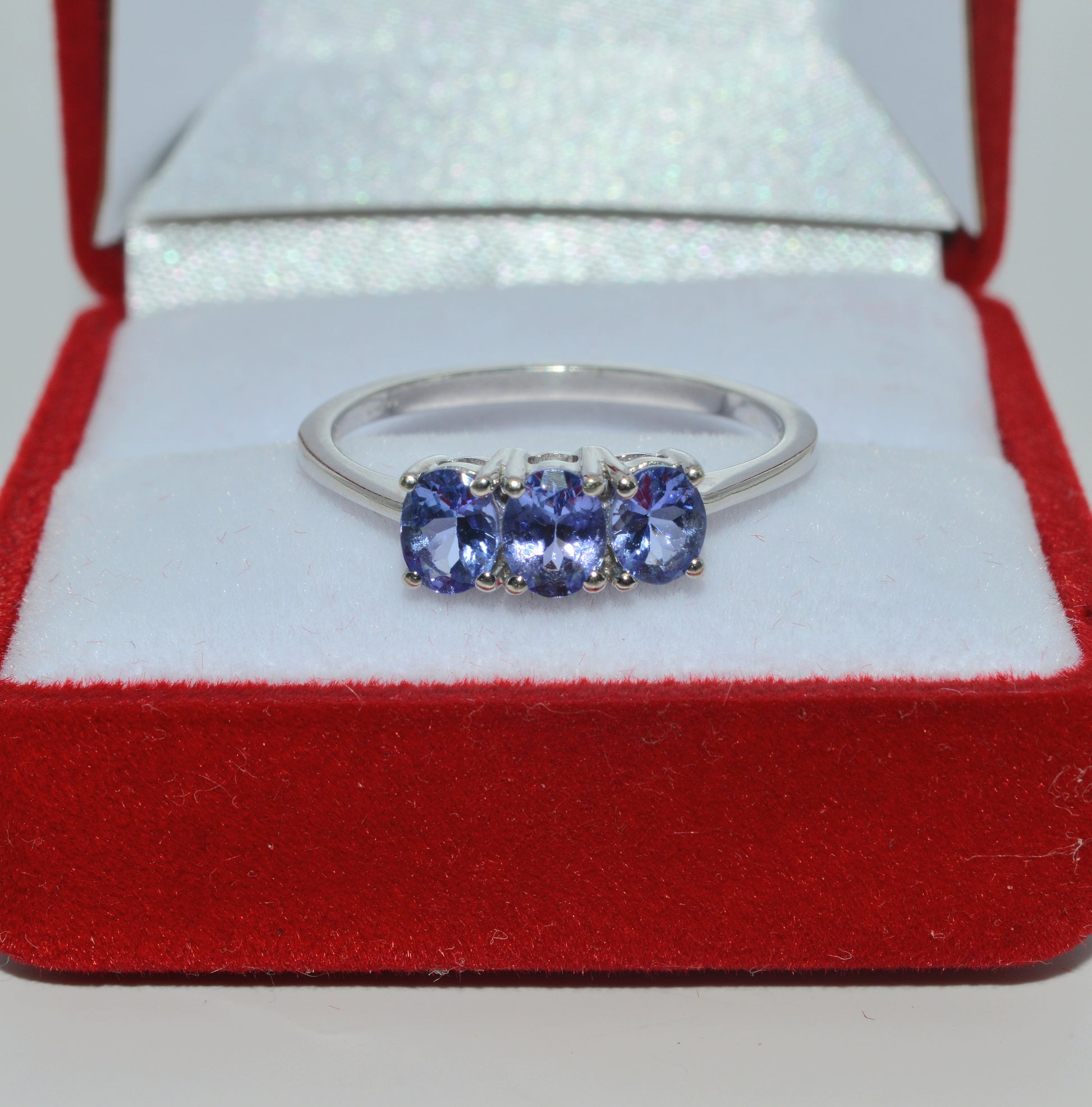 9ct White Gold - Tanzanite Trilogy Ring top down