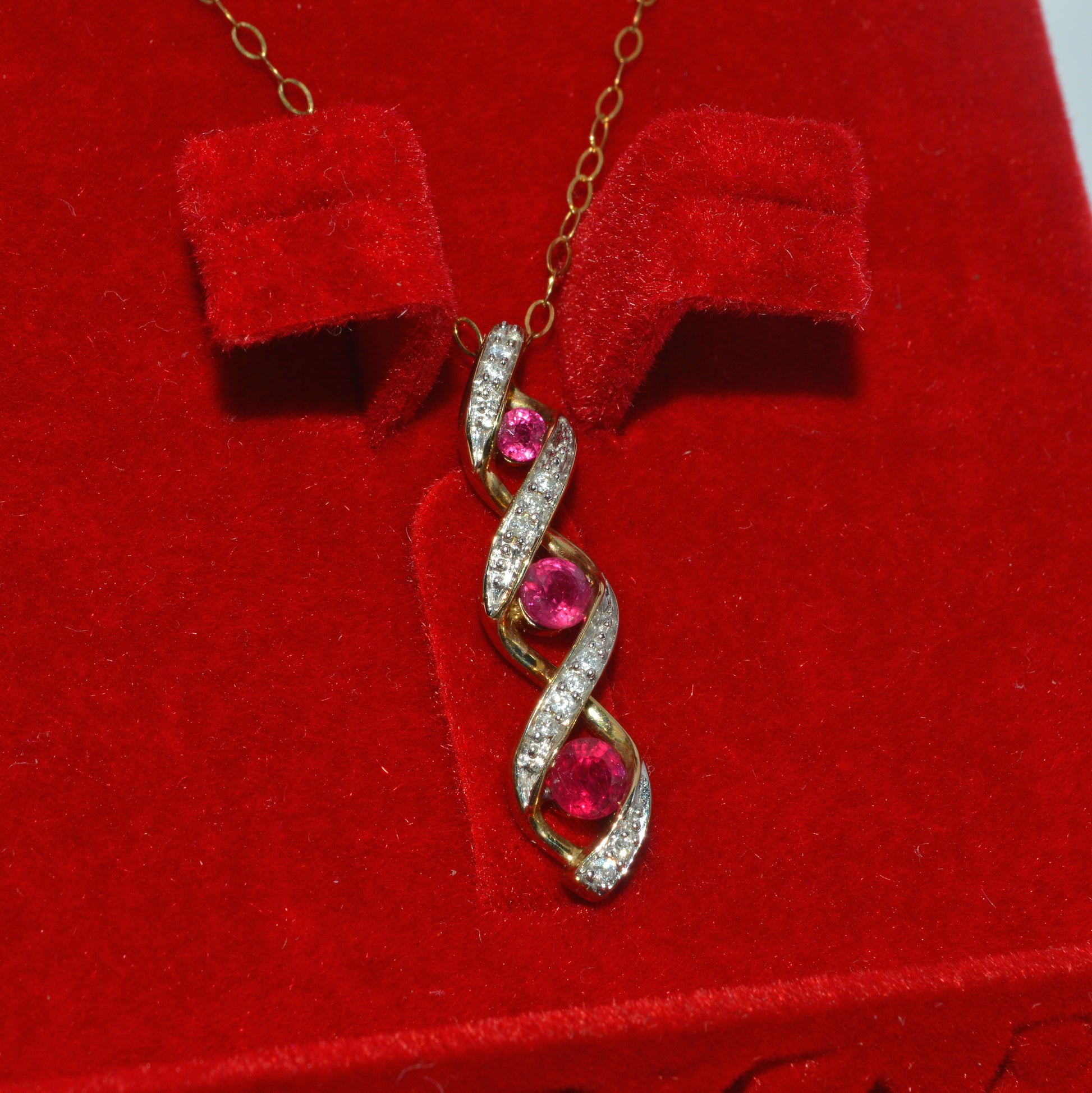 9ct Gold - Ruby & Diamond Drop Necklace right