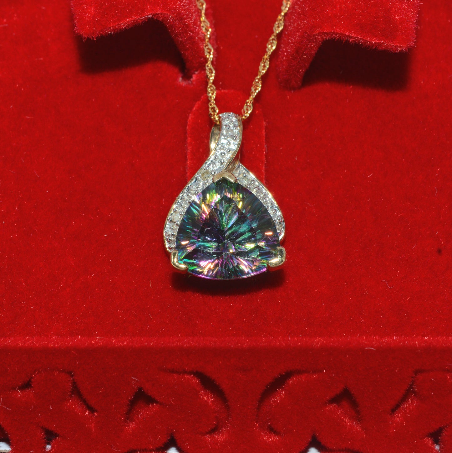 9ct Gold - Mystic Topaz & Diamond Necklace front