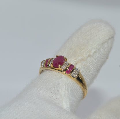 9ct Gold - Ruby & Diamond Ring finger left