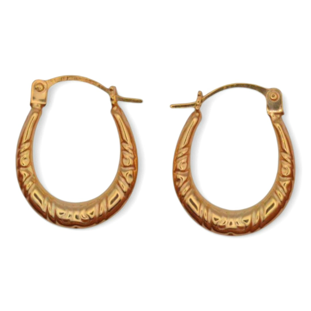 9ct Gold - Creole Hoop Textured Earrings front in