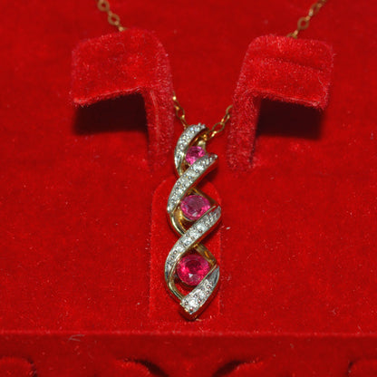 9ct Gold - Ruby & Diamond Drop Necklace front up