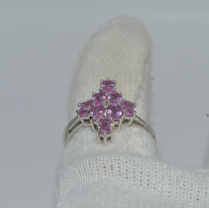 2007 - 9ct White Gold - Diamond & Pink Sapphire Cluster Ring finger rear