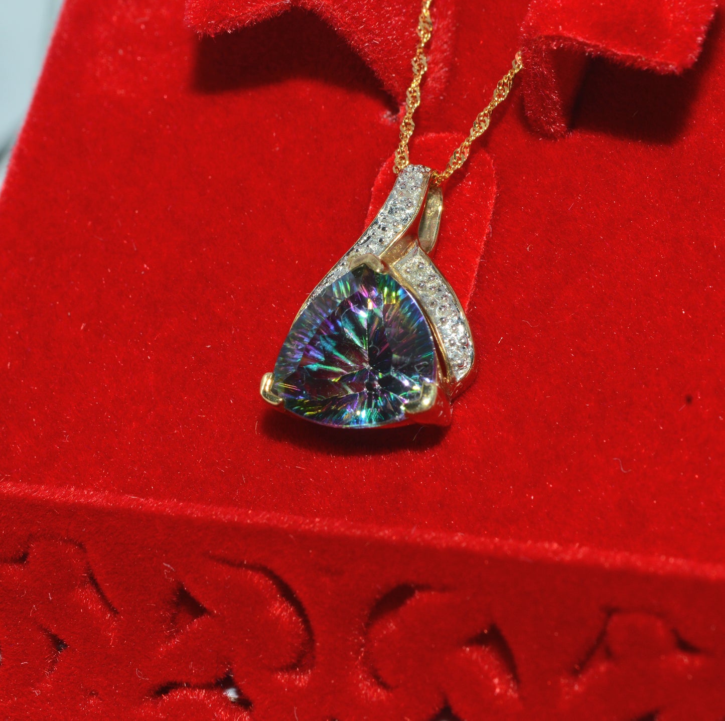 9ct Gold - Mystic Topaz & Diamond Necklace left