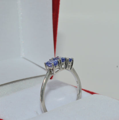 9ct White Gold - Tanzanite Trilogy Ring upright right