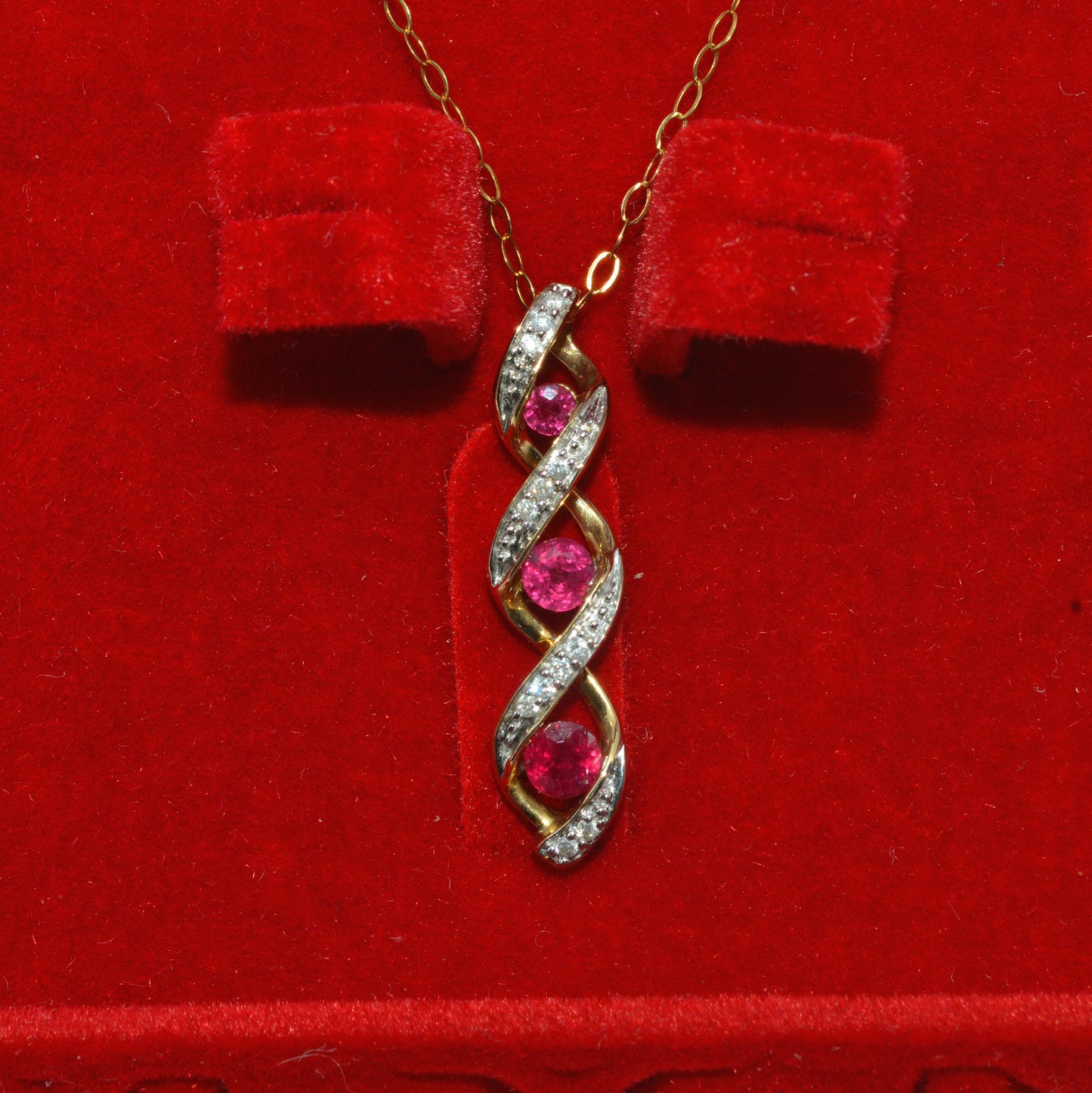 9ct Gold - Ruby & Diamond Drop Necklace front 2