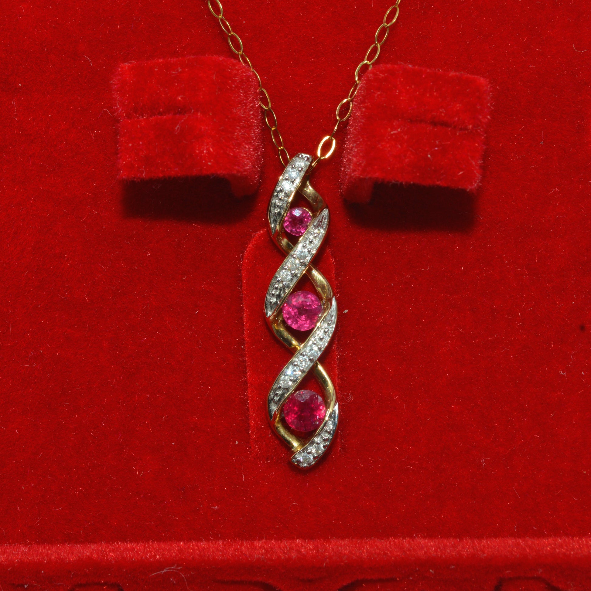 9ct Gold - Ruby & Diamond Drop Necklace front 2