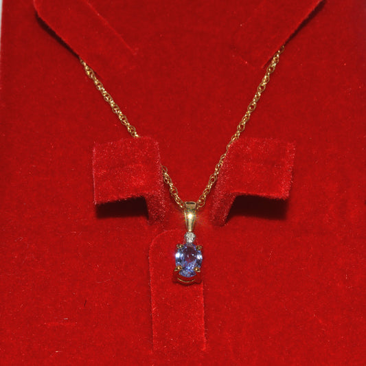 9ct Gold - Tanzanite & Diamond Necklace front far